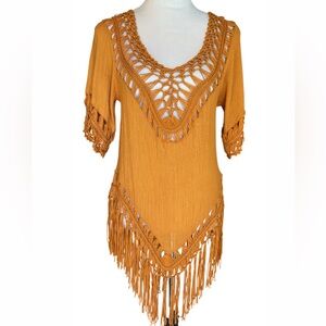 Vivid Orange Fringed Bohemian Crochet Top